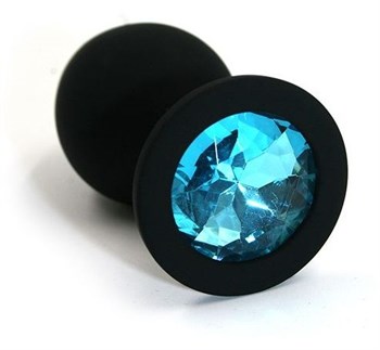 {{photo.Alt || photo.Description || 'Чёрная силиконовая анальная пробка с голубым кристаллом - 7 см.'}}