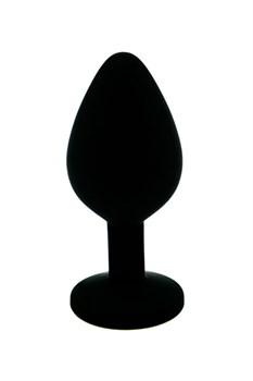 Чёрная силиконовая анальная пробка с чёрным кристаллом - 7 см.