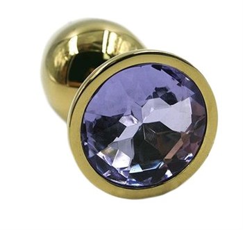 Золотистая алюминиевая анальная пробка с светло-фиолетовым кристаллом - 6 см. Kanikule KL-AL003SG
