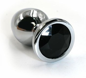 {{photo.Alt || photo.Description || 'Серебристая алюминиевая анальная пробка с чёрным кристаллом - 6 см.'}}