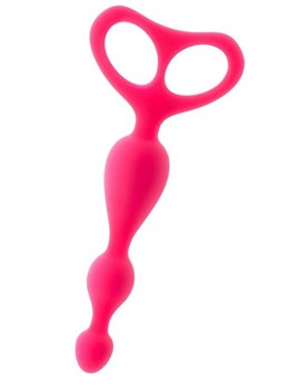 Розовая анальная цепочка с 3 звеньями и широкой ручкой