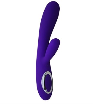 Фиолетовый вибратор Alpha с клиторальным отростком и подогревом - 19 см.