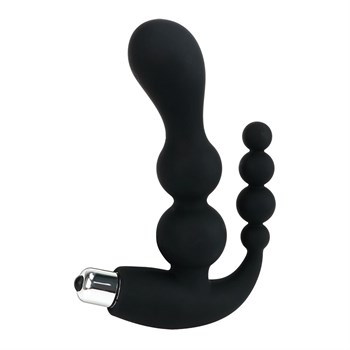 Чёрный анально вагинальный вибратор - 15 см.