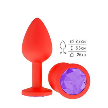 Красная анальная втулка с фиолетовым кристаллом - 7,3 см.
