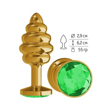 Золотистая пробка с рёбрышками и зеленым кристаллом - 7 см. 83176