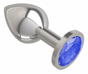 Серебристая средняя пробка с синим кристаллом - 8,5 см.