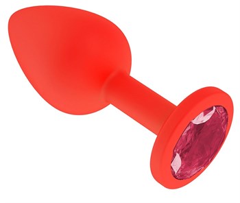 Красная анальная втулка с малиновым кристаллом - 7,3 см.