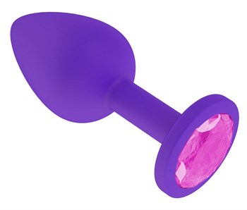Фиолетовая силиконовая пробка с розовым кристаллом - 7,3 см.