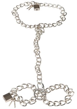 Фиксация на шею и запястья в виде цепей с замочками Bad Kitty Metal collar and chain Фиксация на шею и запястья в виде цепей с замочками Bad Kitty Metal collar and chain