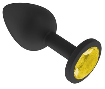 Чёрная анальная втулка с жёлтым кристаллом - 7,3 см. 