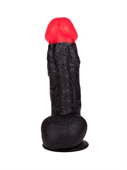 Чёрный фаллоимитатор с красной головкой - 17 см.
