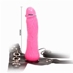 Женский розовый страпон с вибрацией - 18,5 см. - фото 238778