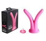 Розовый фаллоимитатор с раздваивающимся стволом SplitDildo - 16 см. - фото 236430