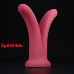 Розовый фаллоимитатор с раздваивающимся стволом SplitDildo - 16 см. - фото 236429