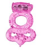 Розовое эрекционное кольцо с вибратором и подхватом - фото 119413
