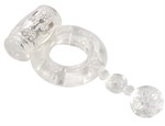 Прозрачное эрекционное кольцо с вибратором и хвостом - фото 291707