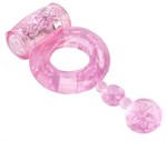 Розовое эрекционное кольцо с вибратором и хвостом - фото 143925