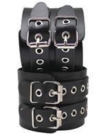 Широкие черные кожаные наручники без подкладки - фото 1384771