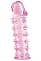 Гелевая розовая насадка на фаллос с шипами - 12 см. - фото 1385081