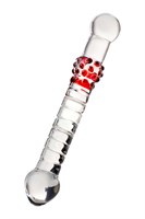 Стеклянный стимулятор с ручкой-шаром и цветными пупырышками - 22 см. - фото 1385142