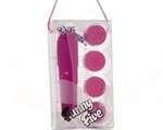 Компактный фиолетовый вибромассажер с 4 насадками - фото 237312