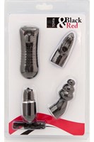 Черный мини-вибратор с 2 насадками - фото 203375