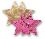 Комплект из 1 пары золотистых пэстис-звездочек и 1 пары розовых пэстис-звездочек со змеиным принтом - фото 238278