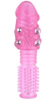 Стимулирующая розовая насадка с шишечками и шипами - 13,5 см. - фото 293658