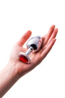 Большая серебристая анальная втулка с красным кристаллом - 8,5 см. - фото 279372 Большая серебристая анальная втулка с красным кристаллом - 8,5 см. - фото 279372