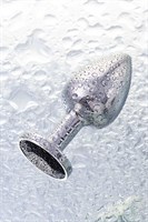 Маленькая серебристая анальная втулка с чёрным кристаллом - 6 см. - фото 279385