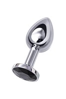 Маленькая серебристая анальная втулка с чёрным кристаллом - 6 см. - фото 279377