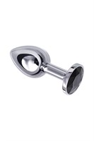 Маленькая серебристая анальная втулка с чёрным кристаллом - 6 см. - фото 279379