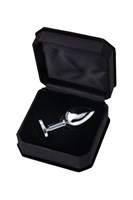 Маленькая серебристая анальная втулка с чёрным кристаллом - 6 см. - фото 279380