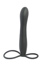 Черная насадка на пенис для двойной стимуляции Mojo BlackJack - 15 см. - фото 293847