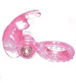 Розовое эрекционное кольцо с вибратором и клиторальным стимулятором-зайчиком - фото 181297