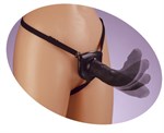 Черный податливый страпон Posable Partner Strap-On - 17,8 см. - фото 1357649