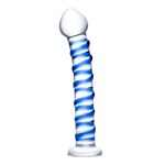 Стеклянный фаллоимитатор с голубой внешней спиралью - 18,5 см. - фото 96193