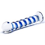 Стеклянный фаллоимитатор с голубой внешней спиралью - 18,5 см. - фото 96194