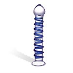 Стеклянный фаллоимитатор с голубой внешней спиралью - 18,5 см. - фото 413457
