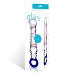 Нарядно украшенный стеклянный фаллос с кольцом - 19,5 см. - фото 208711