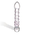 Прозрачный стеклянный фаллос с розовой спиралькой и массажными пупырышками - 18 см. Glas GLAS-10 - фото 697962