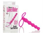 Розовая насадка для двойного проникновения Silicone Love Rider Beaded Dual Penetrator - 14,5 см. - фото 183984