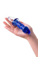 Синяя стеклянная анальная втулка с ручкой-кольцом - 16 см. - фото 1315222