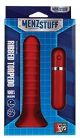 Красный ребристый анальный вибратор RIBBED TORPEDO - 15 см. - фото 134344