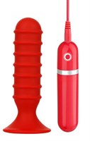 Красный анальный вибратор с рёбрышками - 13 см. - фото 134347