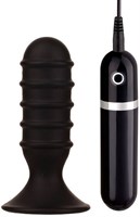 Чёрная анальная вибропробка с рёбрышками - 10 см. - фото 209349