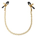 Чёрные с золотом зажимы на соски Gold Chain Nipple Clamps - фото 180287