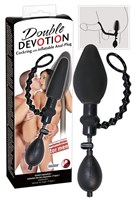 Чёрный стимулятор 2-в-1 Double Devotion: эрекционное кольцо и анальный расширитель - фото 189197