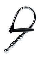 Серебристый уретральный плаг-бусины TOYFA Metal с мягким фиксириющим кольцом 100446