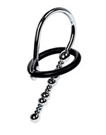 Серебристый уретральный плаг-бусины TOYFA Metal с мягким фиксириющим кольцом 100446